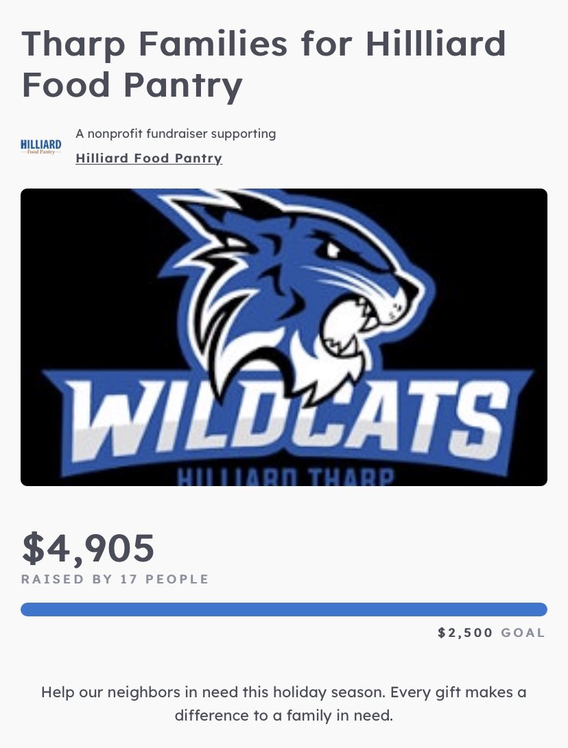 Thank you to all the Tharp families who helped raise almost $5000 for the Hilliard Food pantry!