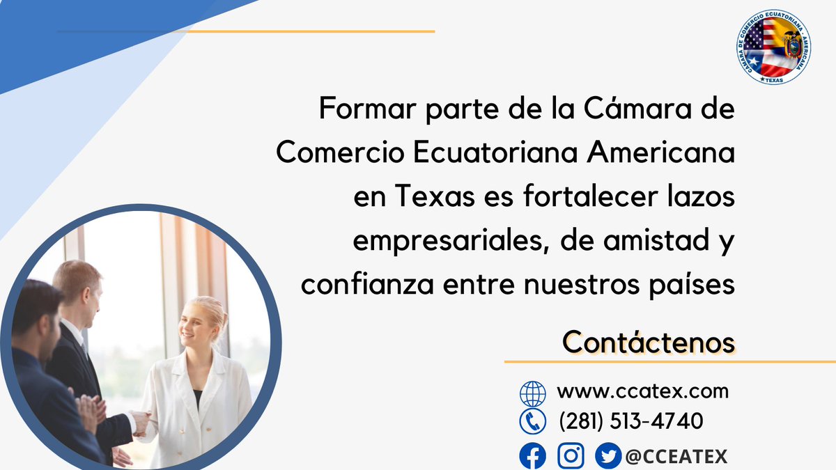 cceatx's tweet photo. La membresía de la CCEATEX mediante el desarrollo de sus actividades le brinda múltiples beneficios, entre ellos el fortalecimiento empresarial, de relaciones públicas, y liderazgo. Si está interesado en ser miembro  puede comunicarse con nosotros en el correo: info@ccatex.com https://t.co/yKB4zryB8U