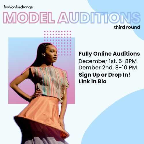 fshnforchange's tweet photo. Guess what? Model auditions have opened for a THIRD ROUND!!

We heard you, and lots of people want to audition, so last call to be a model for FC 2022.

Round three is a drop in style FULLY ONLINE (through Zoom, link in bio) on December 1st 6-8pm, and December 2 8-10pm. https://t.co/GSngtFCQN6