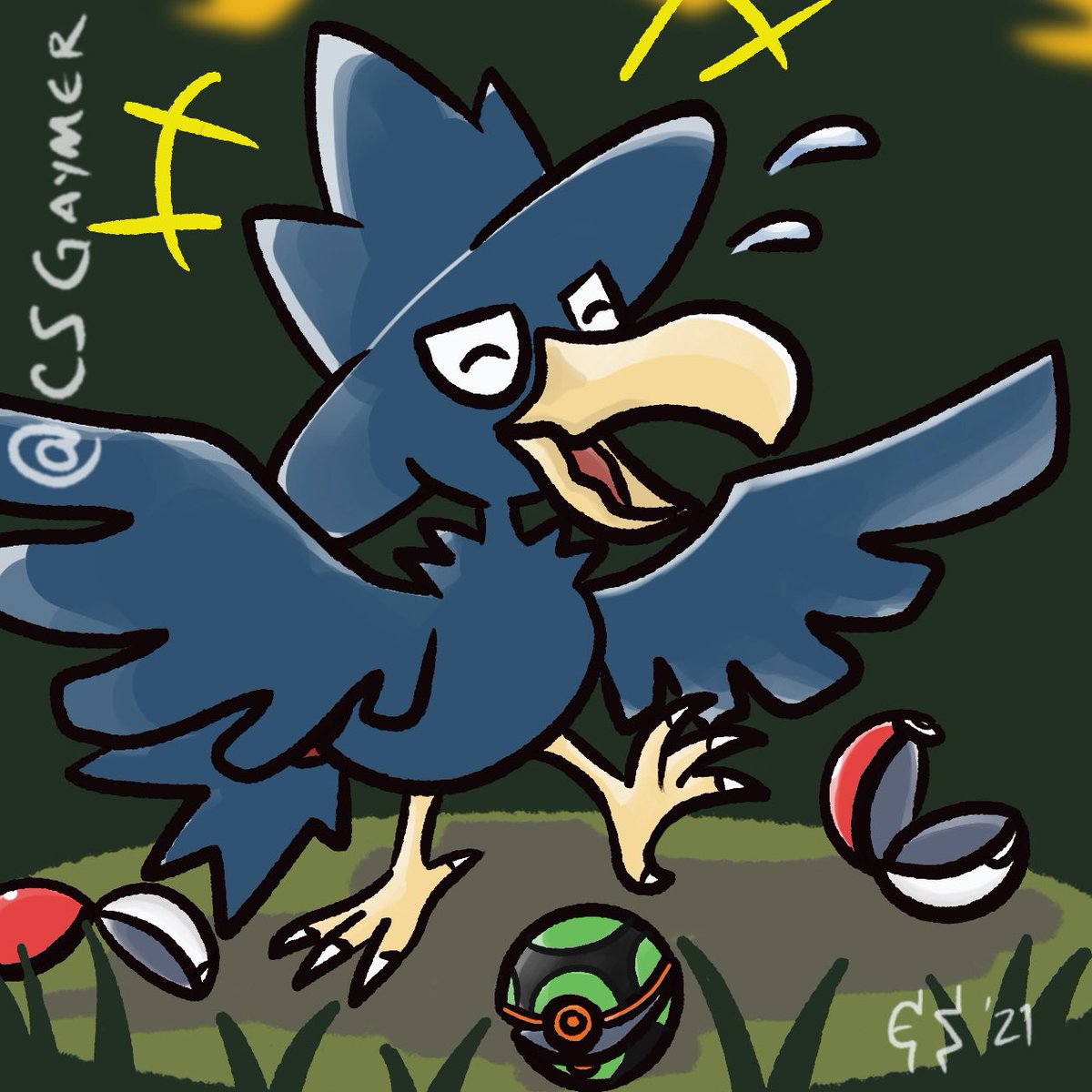 CSGaymer's tweet photo. Catching Murkrow in Eterna Forest 🌲🌲🌲🙄

#murkrow #pokemon #procreate #procreateart #pokemonfanart #pokemondiamondandpearl #pokemonshiningpearl #pokemonbrilliantdiamond #darkpokemon #flyingpokemon #eternaforest #duskball #nintendo #gaymer #digitalart https://t.co/ckn2hQuHEC
