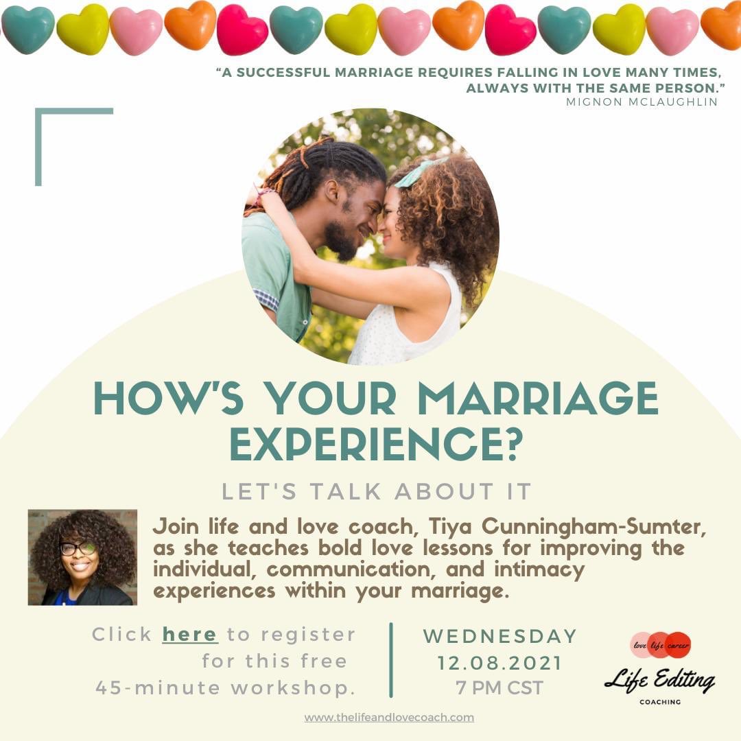 lifenlovecoach's tweet photo. Isn't it time to make your marriage a priority? Join me for a powerful Marriage Experience workshop. Click here to register https://t.co/MuRbT2JSCG. https://t.co/XaGBeeszOh