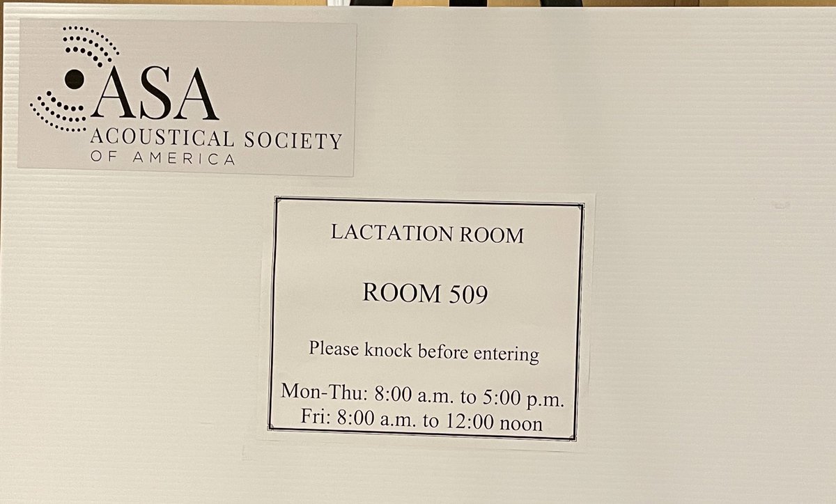 tbnbyu's tweet photo. So great to be in person at #ASA181  Happy to see (first time) a Lactation room at the request of #womeninacoustics https://t.co/FUzpEMYjHq