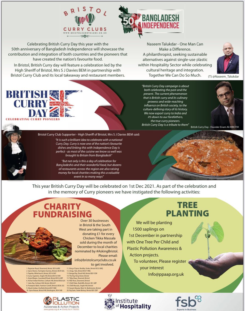 <a href="/MarvinJRees/">Marvin Rees</a> Today we celebrate <a href="/BritishCurryDay/">British Curry Day</a> - in the memory of the Bangladeshi migrants/forefathers (Curry pioneers) We will be donating £1 for every Chi Tikka Massalla sold during the month of December 2021 in Bristol with @ppaap_ - Would you please share your fav curry ?