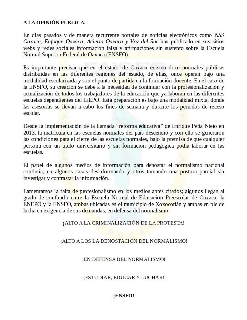 Ante las afirmaciones de <a href="/Sigueaenfoque/">Enfoqueoaxaca</a>  #Oaxaca #ENSFO