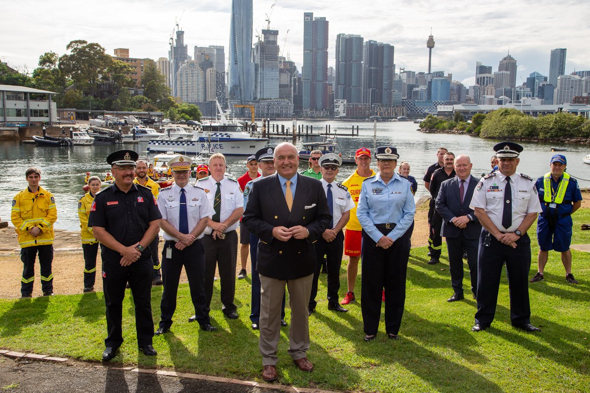 NSWRFS's tweet photo. NSW emergency service agency members gathered in Sydney today with Minister for Police and Emergency Services David Elliott to welcome the start of summer. Now is a good opportunity to make sure you prepare for when the hot, dry weather does return. #NSWRFS https://t.co/dd5H9WGjnP