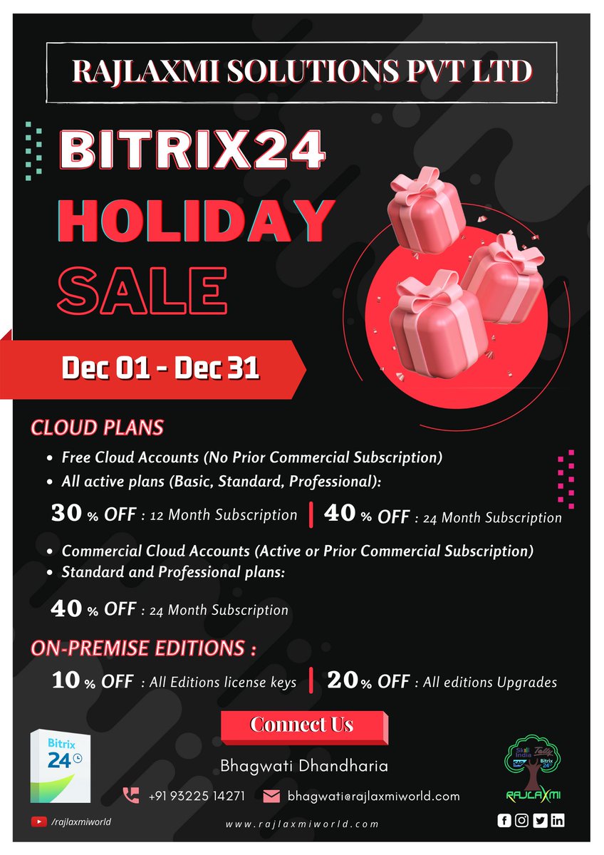 rajlaxmiworld's tweet photo. β‘οΈ Bitrix24 Big Holiday Sale β‘οΈ
#Holidaysale #bitrix24holidaysale #bitrixholidaysale #bitrixoffer #bitrix24offer #cyberweekend #bitrix24 #bitrix24crm #scrum #bitrix24team #bitrix24fall #bitrix24partners #bitrix #newbitrix #bitrix_india #bitrix24_india #bitrix24india #bitrixindia https://t.co/HJ7fSbUWEw