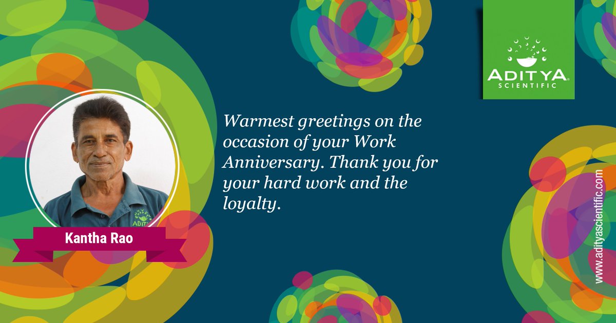 AdityaScientif1's tweet photo. Heartiest wishes on your work anniversary from all of us at Aditya Scientific.

#workanniversary #happyemployee #adityascientific #rotavapor #rotaryevaporator #rotavap https://t.co/5cSAPCo8XI