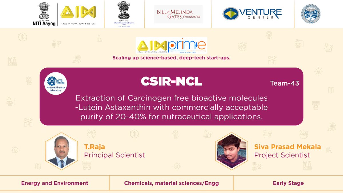 AIMtoInnovate's tweet photo. AIM in association with @venture_center & @BMGFIndia introduces 6th Faculty Entrepreneurs T.Raja and Siva Prasad Mekala from CSIR - NCL under the #AIM_Prime program.
To get more insights about the program - https://t.co/AebzpXxjbw
For more details - https://t.co/kakbMPcXdy https://t.co/Nn1UNIKQjc