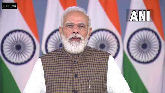 ANI's tweet image. Prime Minister Narendra Modi holds a meeting with senior cabinet members including Defence Minister Rajnath Singh, Finance Minister Nirmala Sitharaman, Road Transport, and Highways Minister Nitin Gadkari, Law Minister Kiren Rijiju, & Parliamentary Affairs Minister Pralhad Joshi