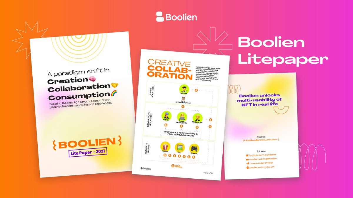 booliener's tweet photo. 🥁 *drum rolls* 🥁 Boolien's Litepaper is here✨

👉https://t.co/eYLuomwVIM

10 years in thinking, 2 years in making and bringing this incredible project to life 🌈

Big shoutout to our team, advisors and everyone who has trusted #Boolien 💪 https://t.co/CJH2egropl