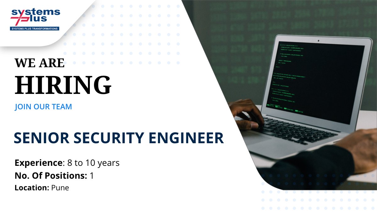 Sptr_Co's tweet image. 𝐒𝐲𝐬𝐭𝐞𝐦𝐬 𝐏𝐥𝐮𝐬 𝐓𝐫𝐚𝐧𝐬𝐟𝐨𝐫𝐦𝐚𝐭𝐢𝐨𝐧𝐬 𝗶𝘀 𝗵𝗶𝗿𝗶𝗻𝗴 𝗦𝗲𝗻𝗶𝗼𝗿 #𝗦𝗲𝗰𝘂𝗿𝗶𝘁𝘆𝗘𝗻𝗴𝗶𝗻𝗲𝗲𝗿

𝗖𝗵𝗲𝗰𝗸 𝘁𝗵𝗲 𝗷𝗼𝗯 𝗱𝗲𝘀𝗰𝗿𝗶𝗽𝘁𝗶𝗼𝗻 𝗮𝗻𝗱 𝗮𝗽𝗽𝗹𝘆: lnkd.in/eBXjNJ4K

#jobs #SeniorSecurityEngineer #Hiring #SystemsPlusTransformations