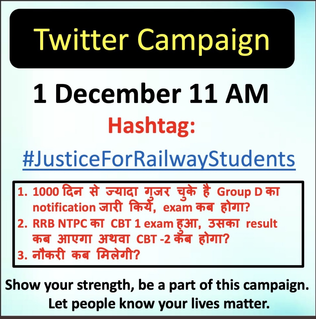 Evardaynew8's tweet photo. #JusticeForRailwayStudents

#JusticeForRailwayStudents does it make any sense to conduct one exam in more than 3 years. https://t.co/kqOXFx4bXZ