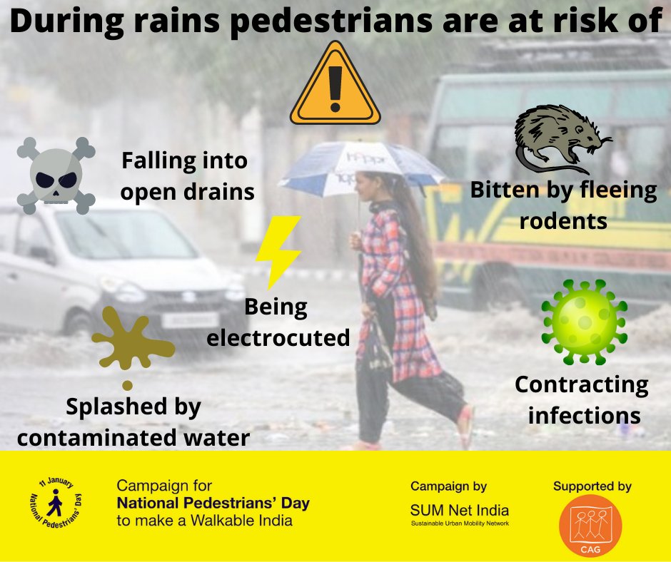 CAGChennai's tweet photo. #Rains &amp; water logging puts pedestrians at greater risk than any other road user. Pedestrian #safety &amp; infrastructure need to be prioritised in urban planning. Support by demanding #NationalPedestriansDay - https://t.co/0YjgM8TpeJ

#WalkIndia #NatPedDay @SUMNetIndia @parisarpune https://t.co/3H25TllnAG