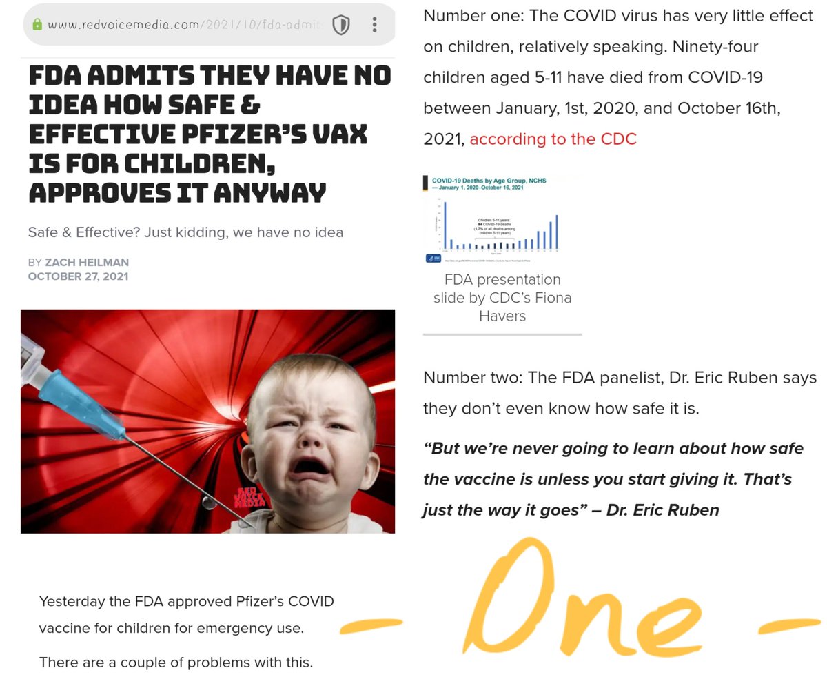 <a href="/Kohun21/">Kohun</a> <a href="/BPOM_RI/">Badan Pengawas Obat dan Makanan Republik Indonesia</a> <a href="/DrTaufan1/">Dr_Taufan</a> <a href="/endridok/">dr. endri</a> <a href="/DrSLSimonSpKK/">Dr. Samuel L. Simon SpKK</a> @warriorReborn_ <a href="/Investigasiorg/">investigasi.org</a> <a href="/LtdAkbar/">Akbar_ltd</a> @raukandt <a href="/suarabawahtanah/">Suara Bawah Tanah</a> FDA keluarkan EuA bagi F*ck-Sin WuhanFLU untuk anak padahal:

* Data kematian anak krn WuhanFLU, relatif SANGAT KECIL; rentang waktu Jan 2020 - Okt 2021, sekitar 94 jiwa.
* FDA sendiri tidak tau seberapa aman nya, sampai F*ck-Sin diberikan.

Gila!!
Buat anak koq coba-coba?
😡😡😡