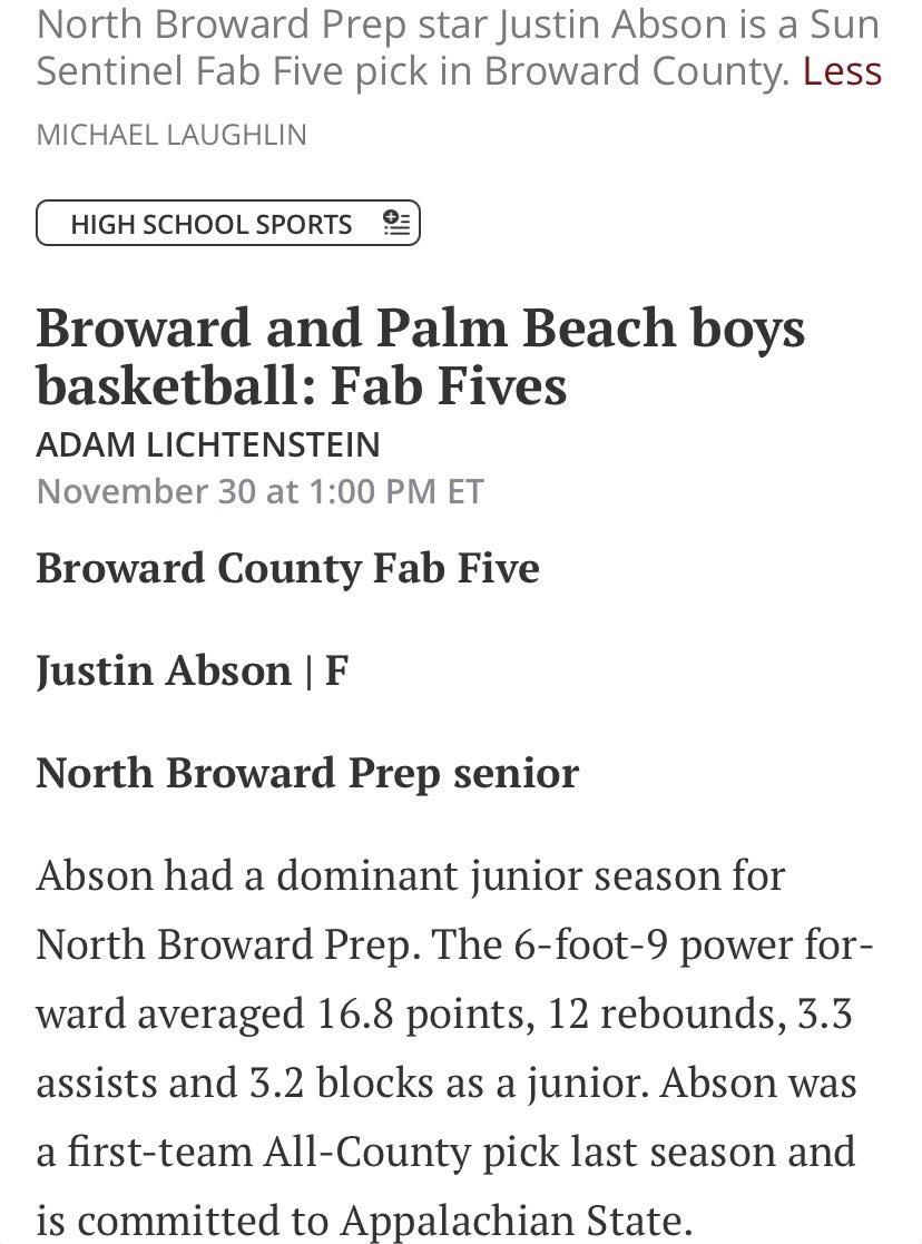 NBP_Basketball's tweet photo. Congrats to @JustinAbson21 on being selected to the Fab Five by the @SSHighSchools 
We are proud of you, more work to be done‼️
@NBPSAthletics 
#RepThePrep https://t.co/OHrYTs3Wop
