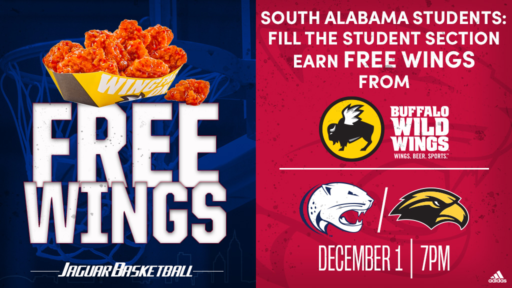 SouthAlabamaMBB's tweet photo. 🗣️ 𝗔𝗧𝗧𝗘𝗡𝗧𝗜𝗢𝗡 𝗦𝗢𝗨𝗧𝗛 𝗔𝗟𝗔𝗕𝗔𝗠𝗔 𝗦𝗧𝗨𝗗𝗘𝗡𝗧𝗦

You don't want to miss tomorrow's game!

The first 1️⃣ 0️⃣ 0️⃣ 0️⃣  students receive a 𝗙𝗥𝗘𝗘 𝗧-𝗦𝗛𝗜𝗥𝗧! 

Fill up the student section, and receive 𝗙𝗥𝗘𝗘 𝗪𝗜𝗡𝗚𝗦 courtesy of Buffalo Wild Wings! https://t.co/IunY6KtWn4