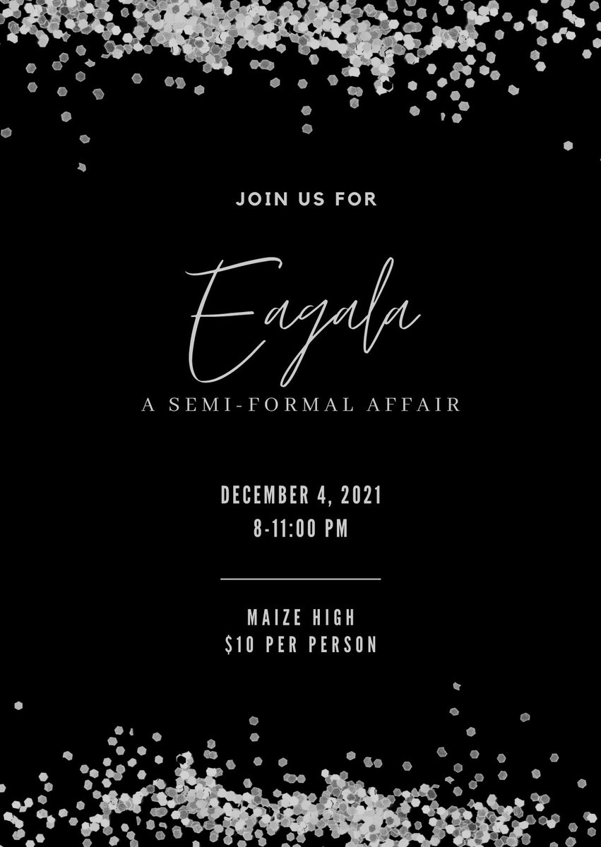 This Saturday from 8-11pm our wonderful admin is throwing a semi-formal dance called “Eagala”, it will be $10 at the door &amp; all the money will go to help students with their living costs in the building! There will be games in the teachers lounge, a hot cocoa &amp; sugar cookie bar.