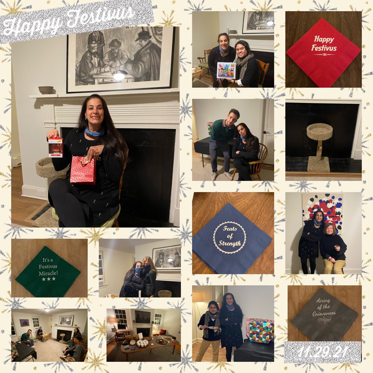 maysoonzayid's tweet photo. My friend Kim made me this beautiful collage from last night’s Nondenominational Holiday Extravaganza I hosted @Princeton It was #Festivus for the rest of us 💃🏾🧿🐯 I didn’t wear the fancy dresses I went for comfy and warm. I have tried hard not to love Princeton but I just do. https://t.co/QfD5bzsFK6