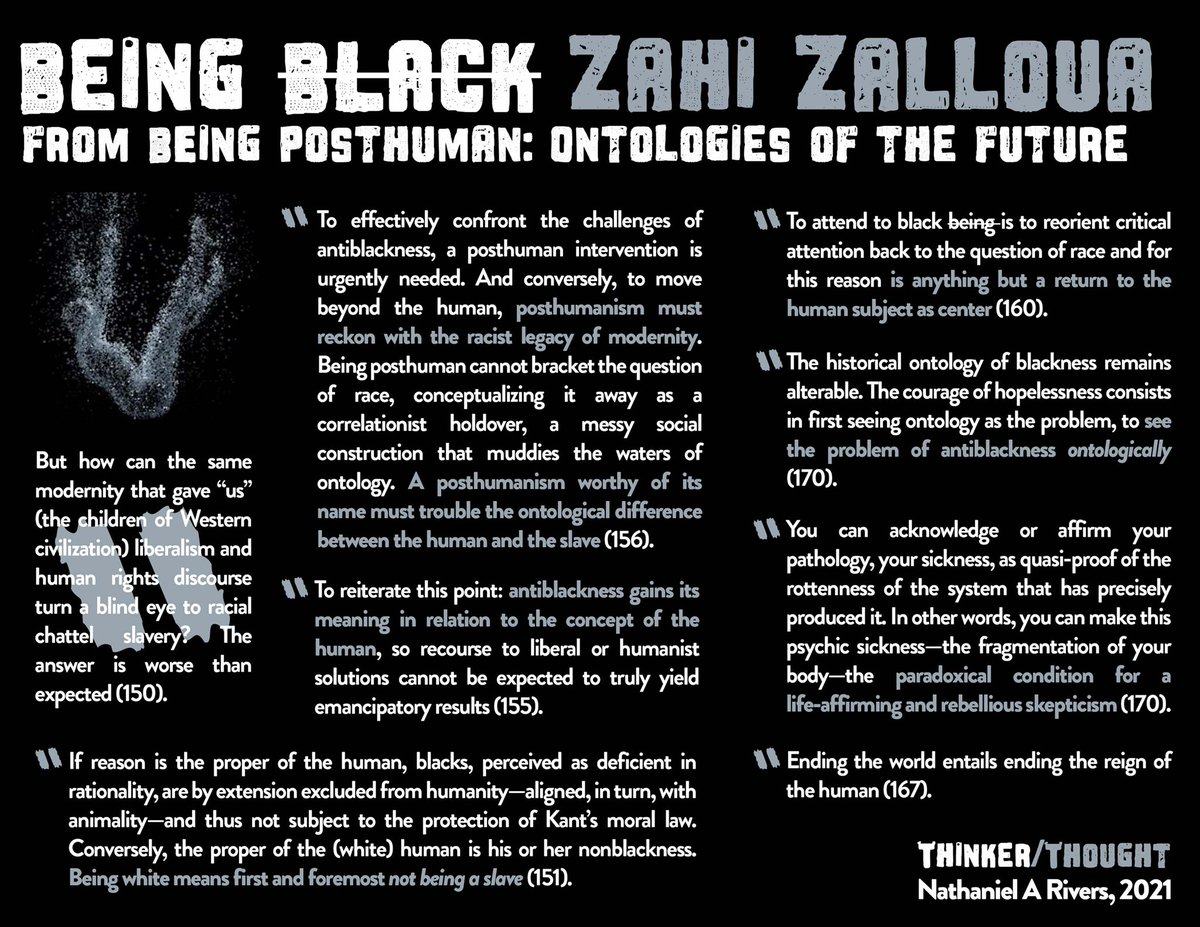 ThinkerThought1's tweet photo. A fresh Infographic on Zahi Zalloua’s “Being B̶l̶a̶c̶k̶” from _Being Posthuman: Ontologies of the Future_

Accessible pdf here: https://t.co/k5TEFpUR3Q https://t.co/NOenxU1wrw