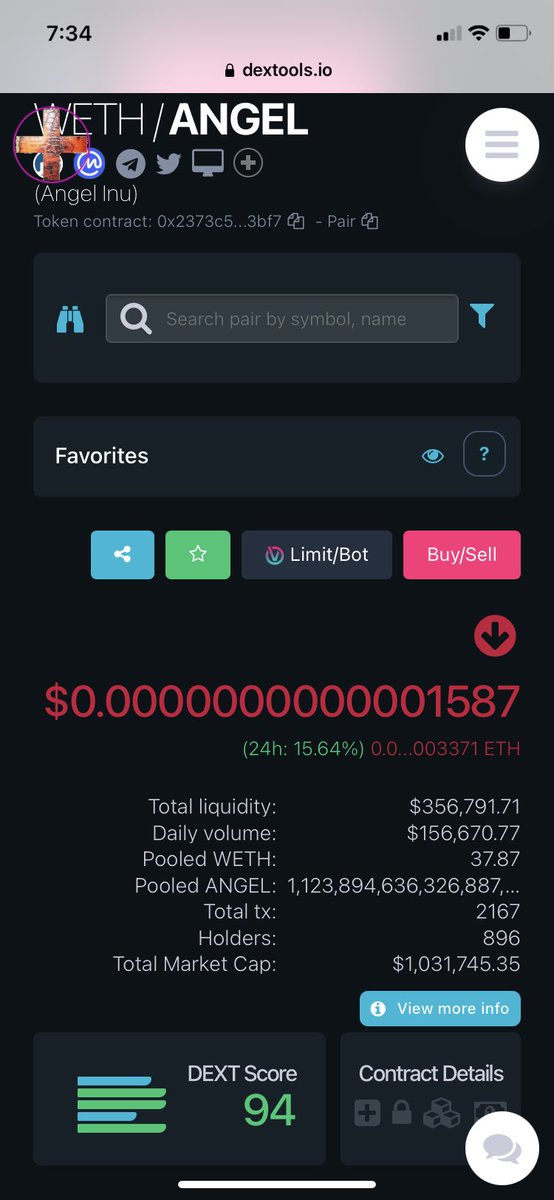 lowkeyfr's tweet image. #Angel made it to coinmarketcap pretty quick and is looking to break out $350,000 in liquidity @AngelinuToken dextools.io/app/ether/pair…