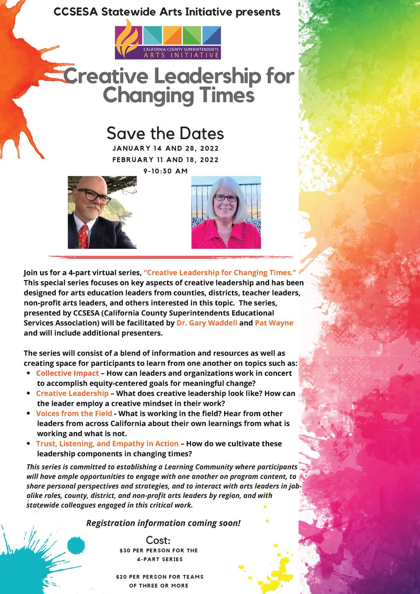 CACountyArts's tweet photo. Join us for a 4-part virtual series,
Creative Leadership for Changing Times
Register here: https://t.co/X5u7dPzJXj
Engage with other leaders from across CA and learn new information that you can immediately use in your organization! https://t.co/iZpRWEap0g