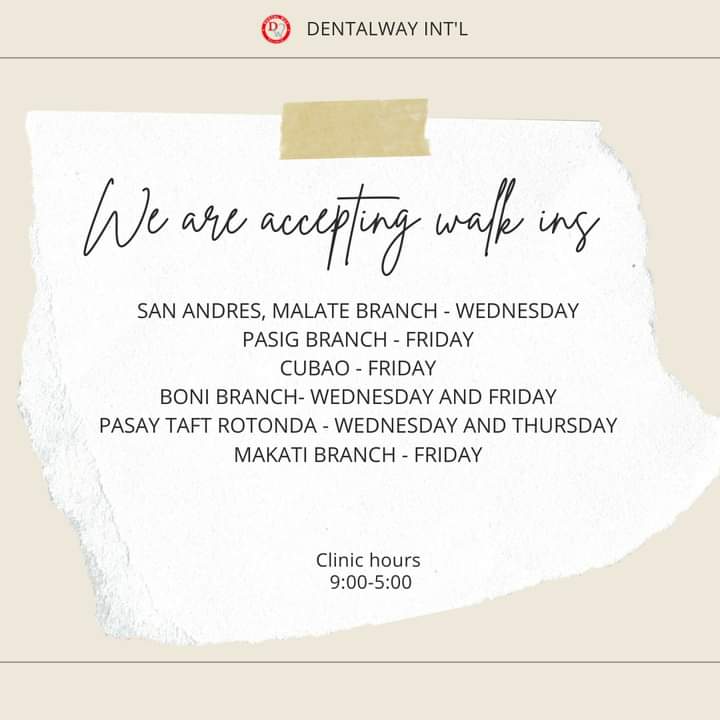 dentalway09's tweet photo. WALK INS ‼️
We are accepting walk ins, selected branches only.

Thank you 🦷 https://t.co/xOVjjmDOUf
