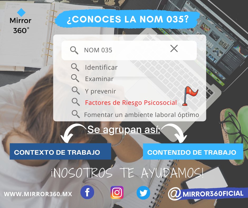 Mirror360ficial's tweet photo. La NOM 035 establece los elementos para identificar, examinar y prevenir los factores de riesgo psicosocial, y fomentar un ambiente organizacional óptimo.

En Mirror360 encontrarás el apoyo que necesitas para cumplir y transformar tu entorno laboral en uno favorable.🤝 https://t.co/A21ZEZcW21