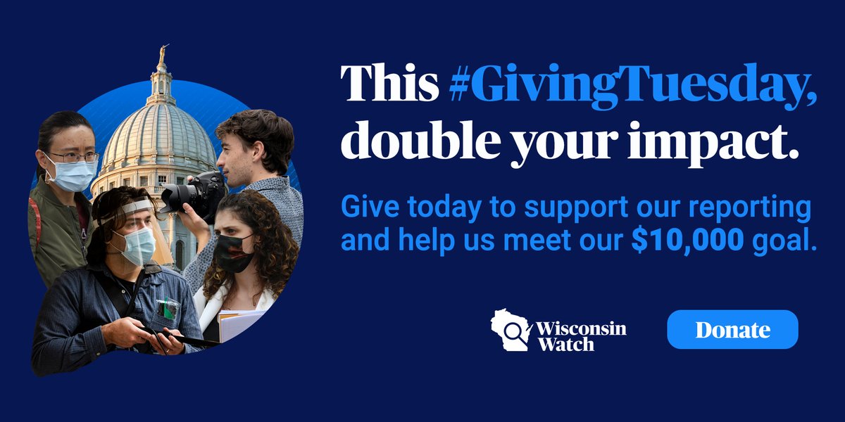 WisconsinWatch's tweet photo. We are less than $1,000 away from meeting our #GivingTuesday goal of $10,000. Your donation right now brings us closer to meeting today’s $10,000 goal! Give any amount before midnight to help meet this match! https://t.co/O5YfxjkGOT https://t.co/GpO8KSY37z