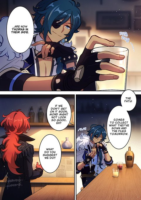 Did you know that Kaeya and Diluc still trust each other and work together?

You can see it in the manga in the last chapters that weren't officially translated into English.

Beware of manga spoilers below!

(A belated thread for Kaeya's birthday).
#GenshinImpact 