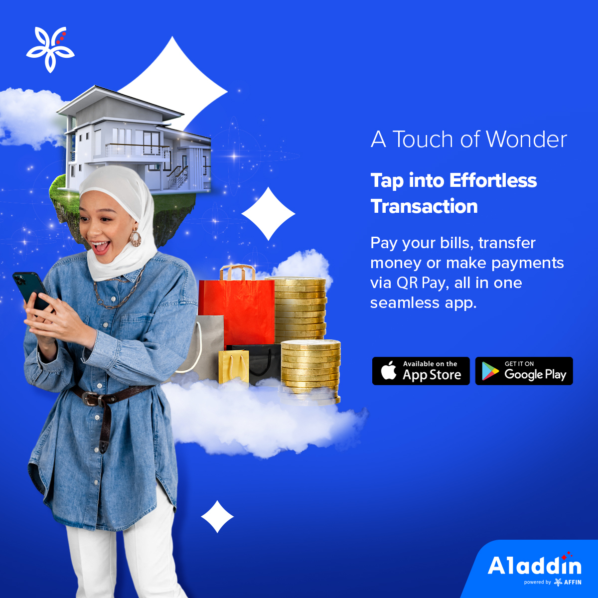 A1addinDigital's tweet photo. Make money matters a touch more wondrous. Perform fund transfers, pay bills, or make a QR payments seamlessly with the all-new A1addin app. Download it now at https://t.co/AWbhyMLeLP. 

#A1addinApp #digitalbank https://t.co/3SiSei1EGk