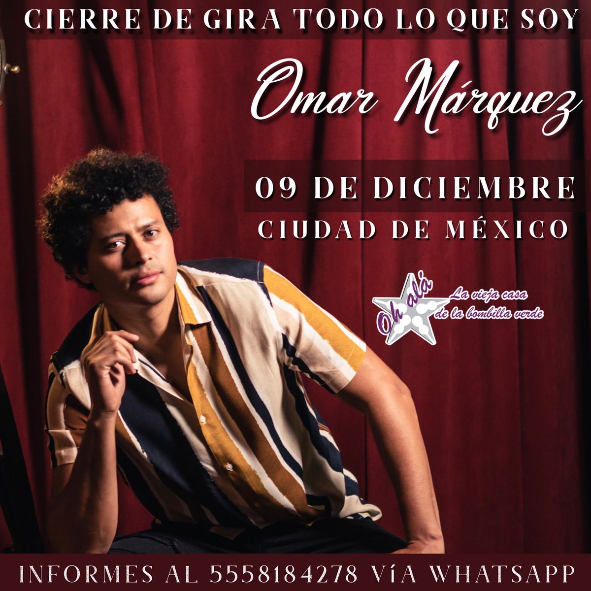 Vamos con los últimos concierto de este año,
Omar Márquez este jueves 9 de diciembre.
Aprovecha el precio de preventa.
Informes WhatsApp 5558184278
CDMX Coyoacán.