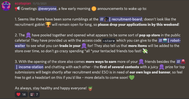EarthshipOcto's tweet photo. The opening of our own ESO store where our community can trade in their 🐙 (distributed daily to everyone and also to active chatters) for SLP, with more items to come... https://t.co/7J1Rbkimdn