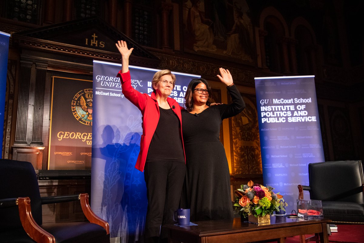 GUPolitics's tweet photo. It's never too early to get into the arena.
@SenWarren and GU Politics Fellow @itspearcey encouraged Hoyas and young people to take an active role in shaping policy and political outcomes, starting right now. "You're never too young to make a difference." #WarrenAtGU https://t.co/RFd7VFiyJK