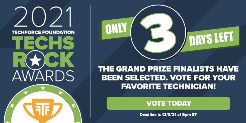 Vote now for the 2021 Techs Rock Awards Grand Prize Winner: hubs.ly/Q01020Cj0 

#TechForce #TechsRock #WhenTechsRockAmericaRolls #newcollarcareer #awards #STEM #wrenching #shoplife #techniciancareers #TechsRockAwards