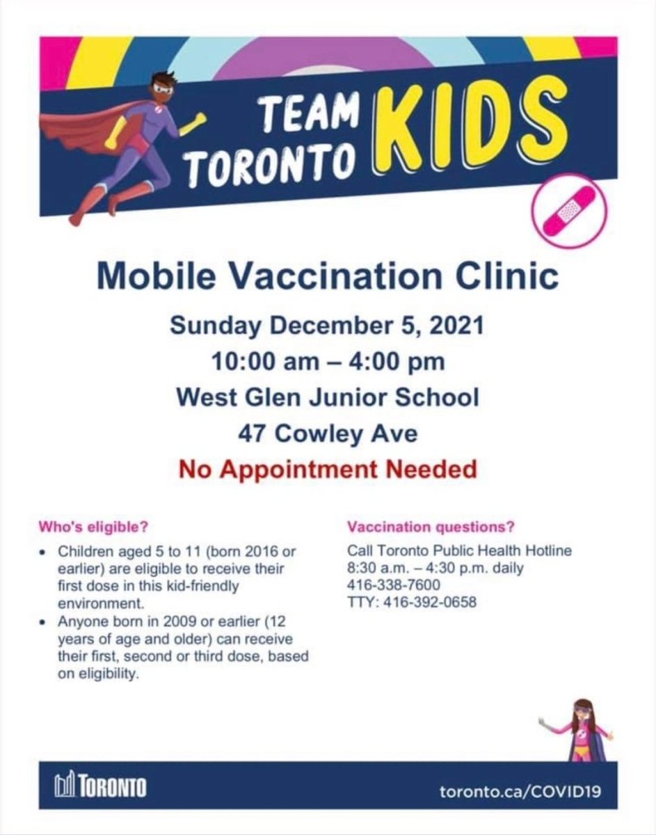 Mobile Vaccination clinic happening this Sunday at West Glen. No appointment necessary!