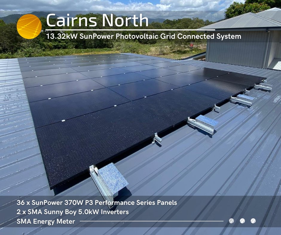 NQSolar's tweet image. 👉 Look at this beauty our team installed last month in Cairns North. 

13.32kW @SunPower Grid Connect System
36 x 370W SunPower Performance Series Solar Panels
2 x @SMAsolar 5.0kW Inverters and Energy Meter

Get in touch today: nqsolar.com.au/contact-us/

#demandbettersolar