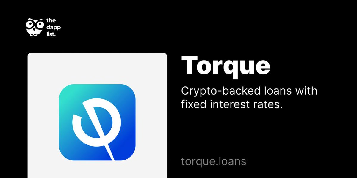 RvCh02568990's tweet image. Torque listed this week on @thedapplist V2 🎉
 
A powerful defi platform for borrowing assets with indefinite-term loans and fixed interest rates. Get an instant, crypto-backed loan with no kyc or credit checks. 

#TraverseToWeb3 w/ us v2.thedapplist.com 🚀
$Wise