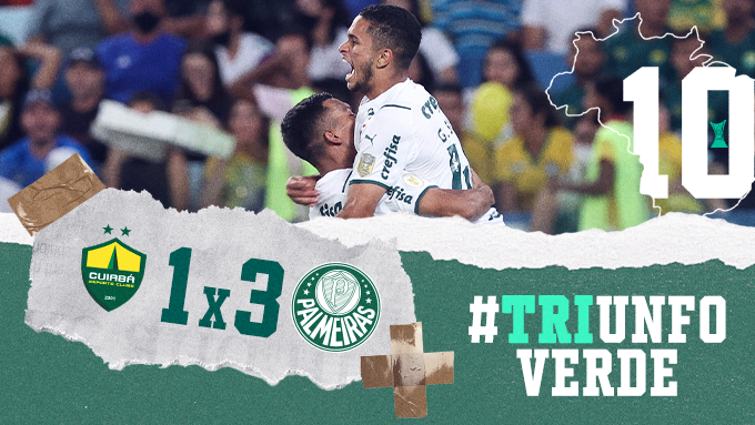 Palmeiras's tweet photo. O MEU PALMEIRAS GANHOU! 🐷

No jogo seguinte ao TRI da #Libertadores, vencemos o Cuiabá com gols de Gabriel Silva, Giovani e Gabriel Veron e tivemos mais um #TRIunfoVerde! 🟢

#AvantiPalestra #CUIxPAL 
#JuntosNoBrasileirão https://t.co/s155uwUskA