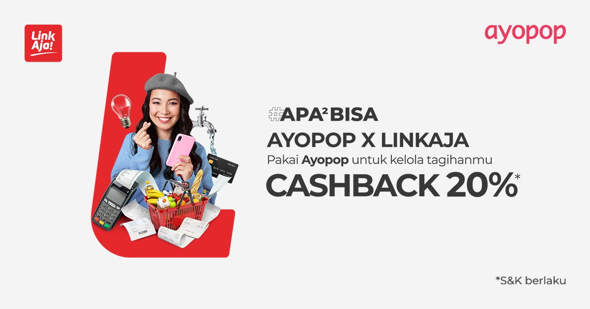 ayopopID's tweet photo. #PAKAILINKAJA TERUS! PROMONYA LANJUT SAMPAI AKHIR TAHUN!
NIKMATI CASHBACK 20% UNTUK SEMUA PEMBAYARAN TAGIHANMU DI APLIKASI AYOPOP! JANGAN LUPA BAYAR SEMUA TAGIHANMU YA!

*Syarat dan Ketentuan Berlaku

Download aplikasi Ayopop di Google Play Store:
https://t.co/jfdm1QvJ8o https://t.co/iFNgIe0eLj