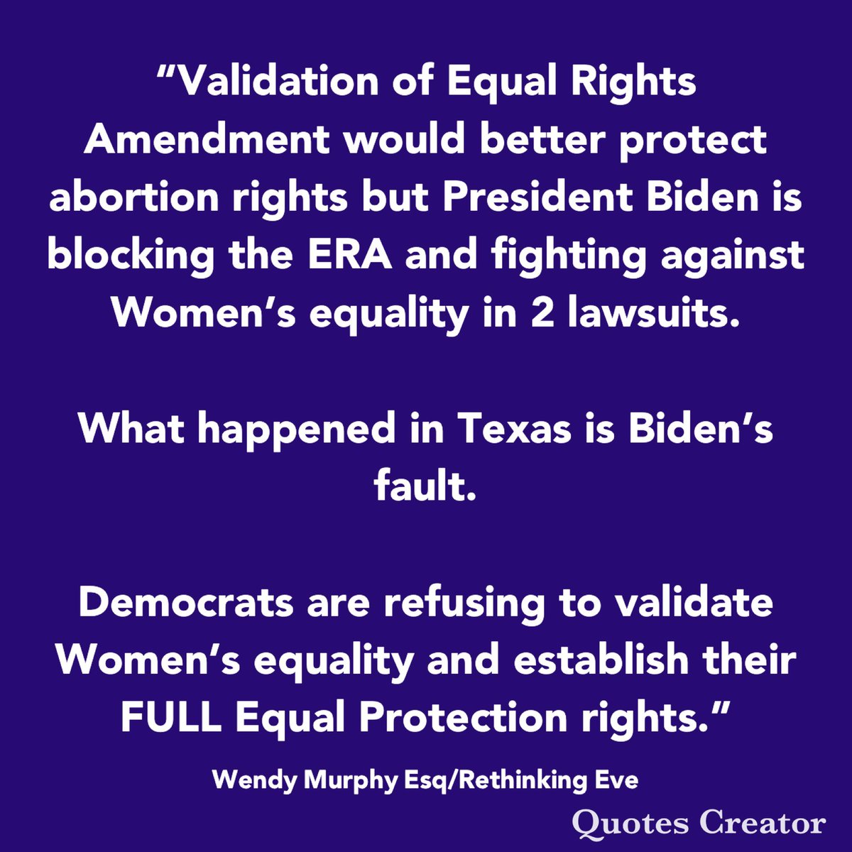 RethinkingEve's tweet photo. @TheDemocrats Abortion was never a legitimate Constitutional right-
This Country needs a Constitution that honors & respects Women as citizens of equal stature -
@POTUS is blocking #ERA Why?
He is handing the Catholic Church its agenda of forcing Women to be the #LifeBearers for patriarchy https://t.co/4xFxIOsp2s