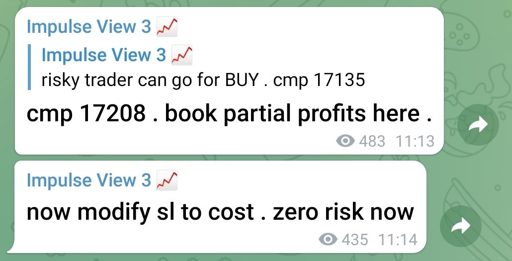 harshubh's tweet photo. 17135 Spot #Nifty , हमने बोला कर लो #Buy
17208 Spot Nifty , कर लिया Partial #Profit book

73 points profit today 😎
Holding with cost SL now remaining position 

#Impulseview https://t.co/rWC9xX0WNE