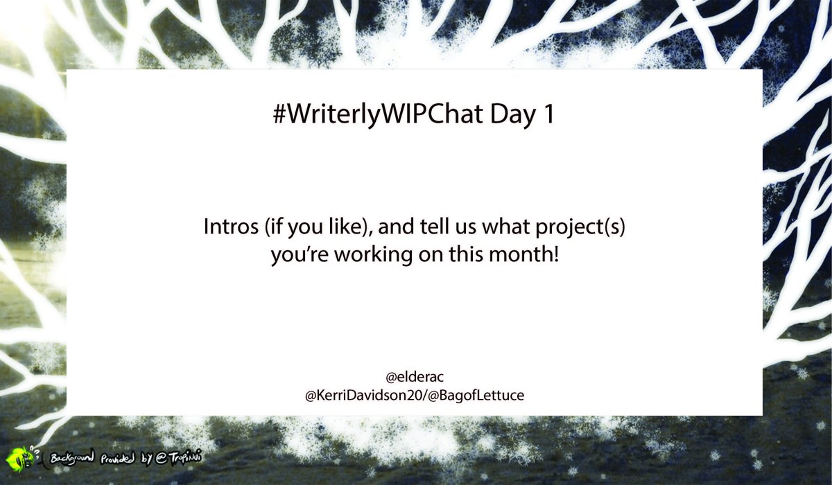 Elderac's tweet photo. #WriterlyWIPChat @KerriDavidson20 Day 1:
It's the beginning of a new month. Wrimos, if you wrote anything, you're a winner on one level. Go and enjoy those virtual #TGIO parties or participate in the unofficial #NaNoFiMo. https://t.co/rG1BP1gHlI