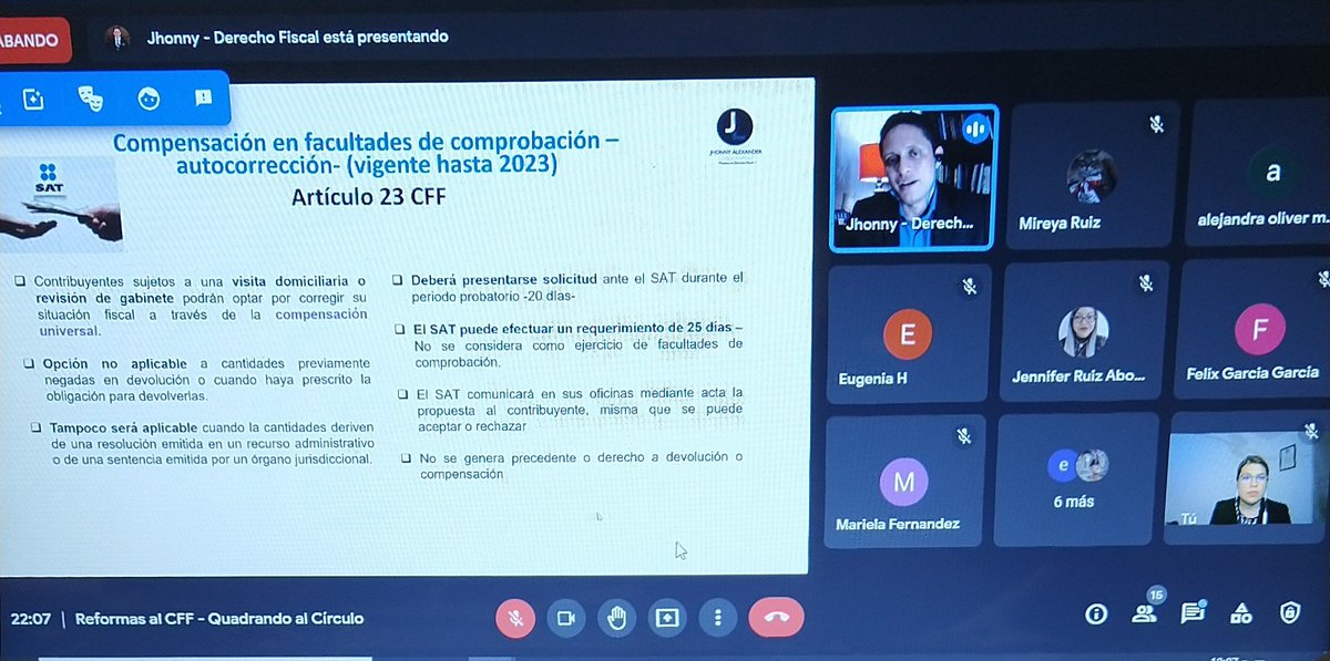 LC_Yazmin_QS's tweet photo. Seguimos en nuestra charla de Reformas al Código Fiscal de la Federación para 2022.
Con nuestro invitado de lujo, el Maestro @jhonnyalr
#AprendoConQS
#QuadrandoAlCírculo https://t.co/4rK3iVsd7n