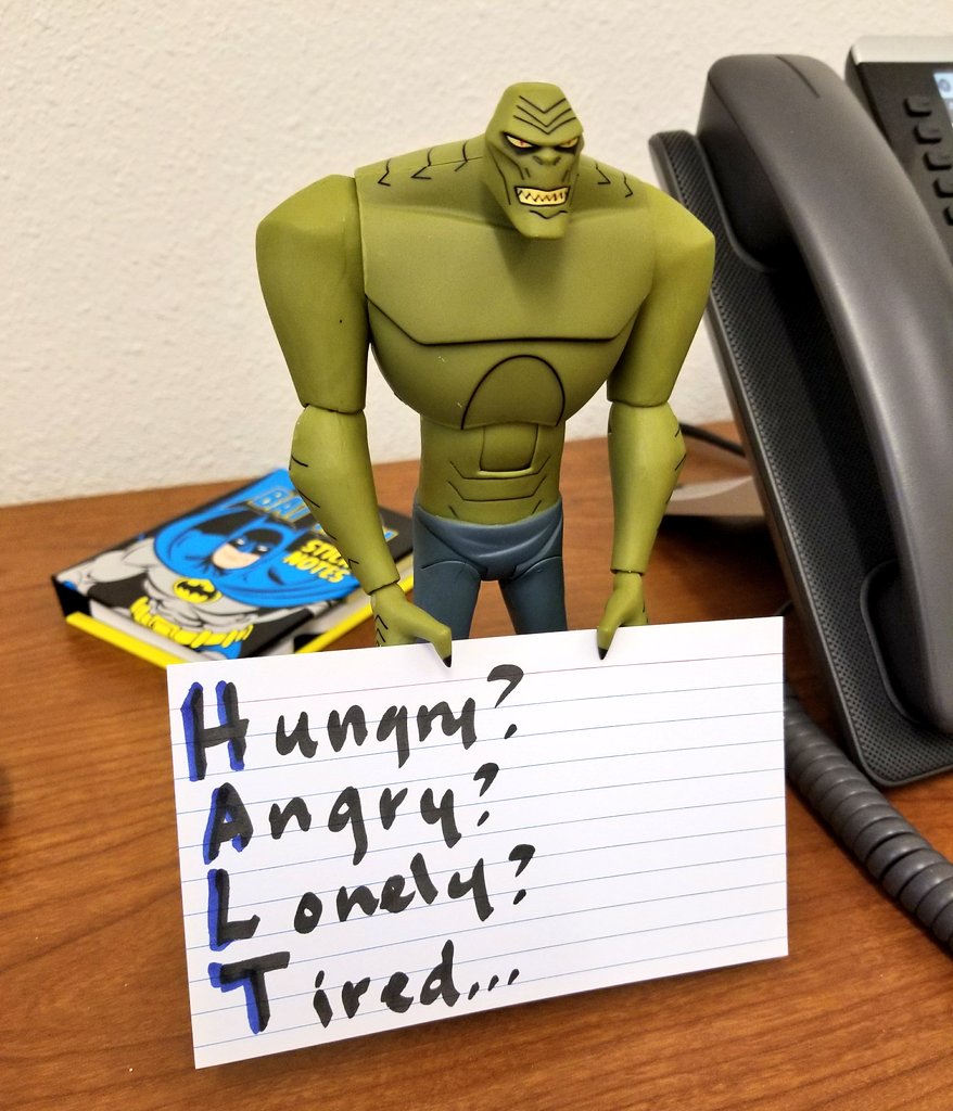 ArkhamAsylumDoc's tweet photo. Croc and I share a little tip for when you suddenly feel overwhelmed or moody. HALT to narrow down the source: https://t.co/5Qx5Midfe8