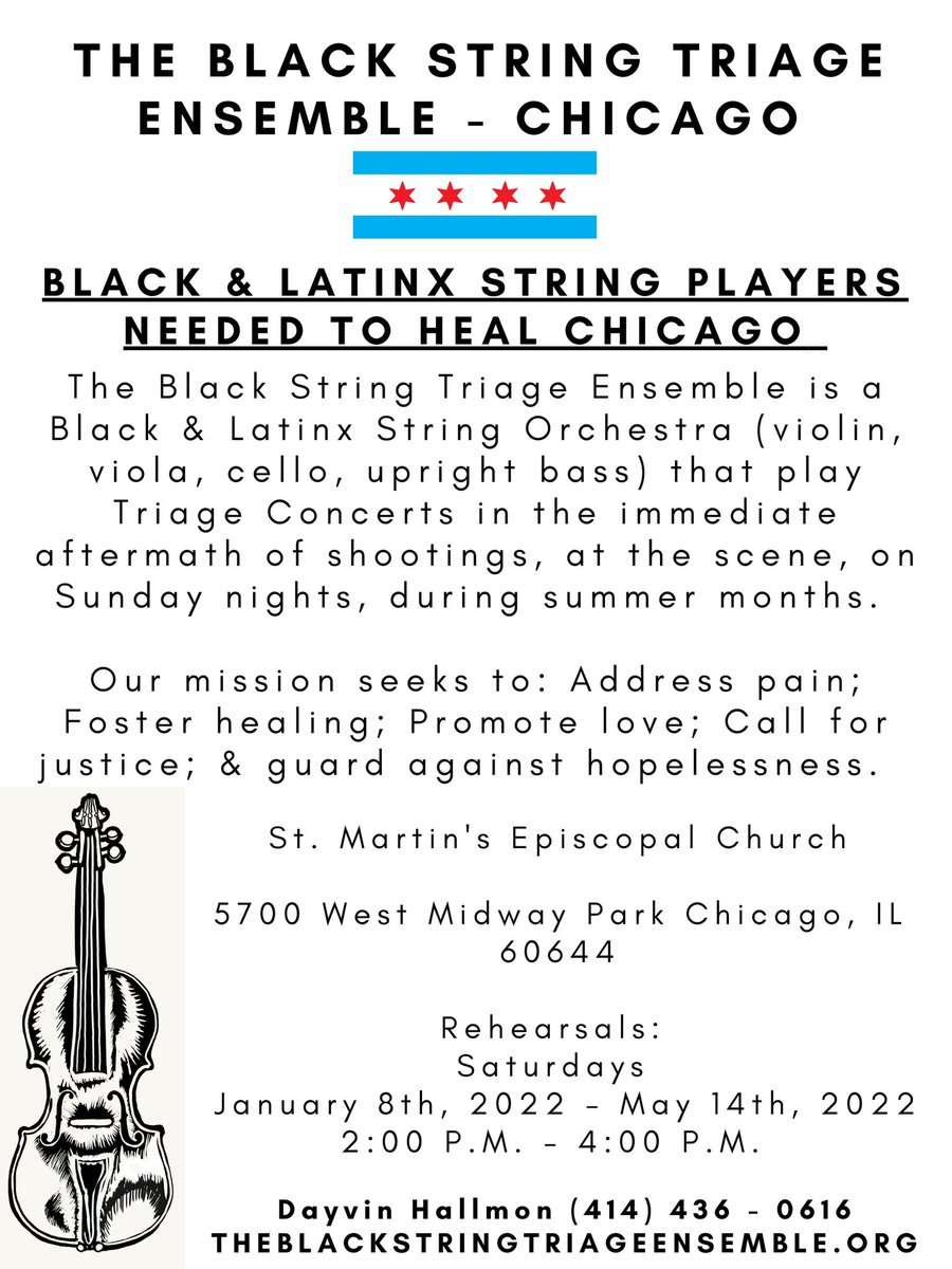 DayvinHallmon's tweet photo. Looking for Black and Latinx String players in the Chicago area. https://t.co/tGw1lU5WD3