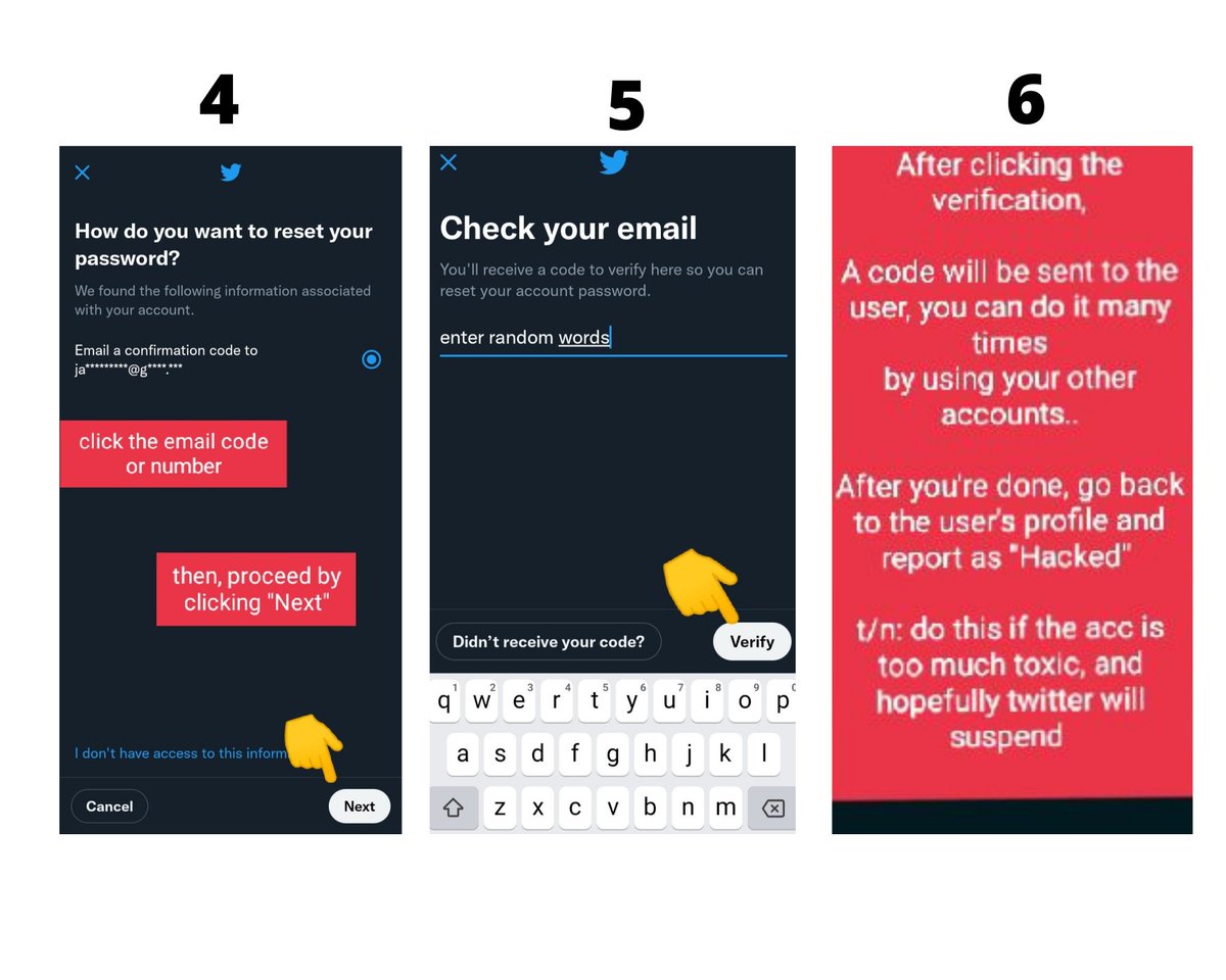 aespa_protect's tweet photo. Another method on how to report using "Hack3d":

🚫only use for toxic or troll accs

t/n: after clicking "verify", you can click it twice if u want.. A message or code will be sent to the user, they will know that someone is trying to access their account https://t.co/za6xBNKVrO