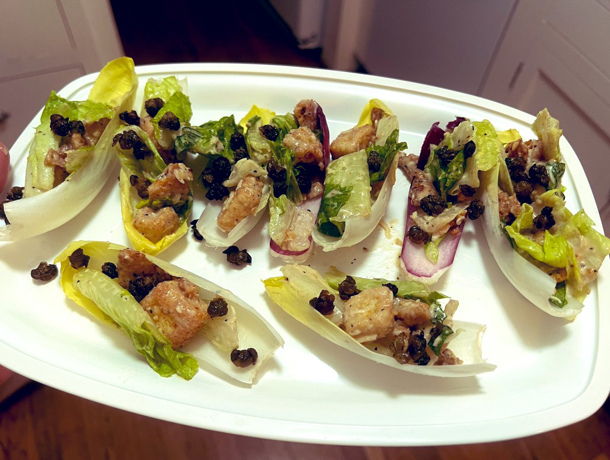 HaileyLennonBTC's tweet photo. Crispy caper Caesar salad endive cups https://t.co/qf8nRTwgQD