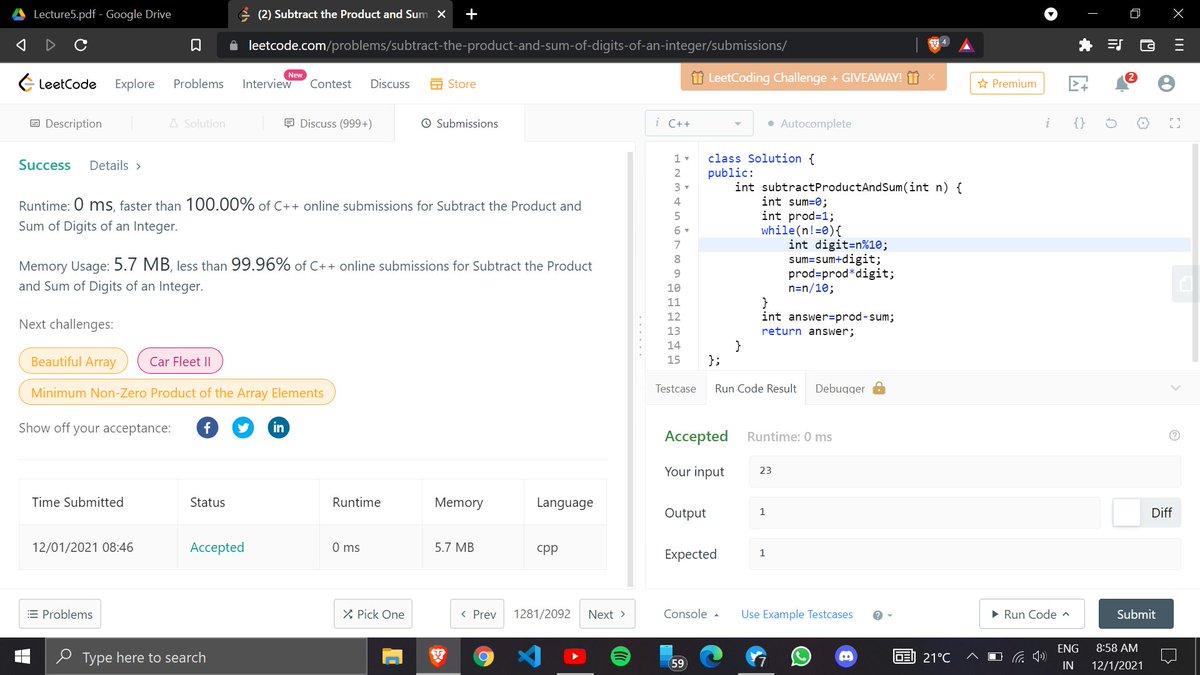 sum_itt20's tweet image. journey begins..... #myfirstcode! faster than 100% of C++ online submissions for.....blah blah.. Keep sharing the good work in public! @kunalstwt