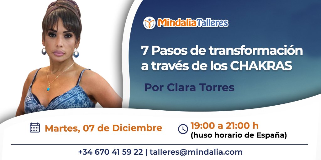 Mindalia_TV's tweet photo. De la mano de #ClaraTorres aprenderás cuales son los 7 #Chakras principales para que puedas transcenderlos y lograr tu #Bienestar. 
Realizarás un recorrido de tu #Alma para alcanzar tu máxima capacidad, y así, experimentar tu #Propósito en la tierra.

 https://t.co/3uc5a5ucXy https://t.co/CbheZIwaxd