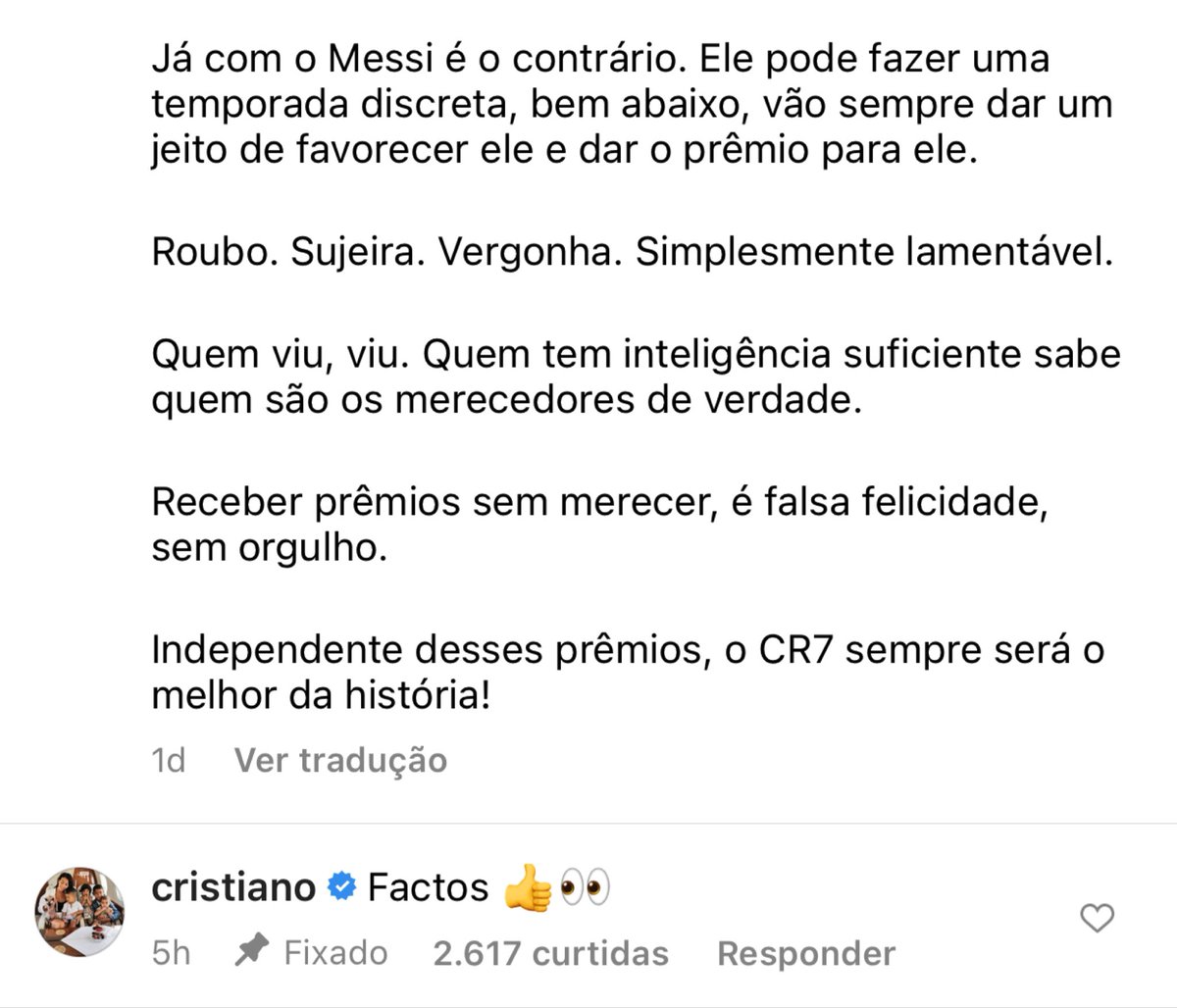messizete30's tweet photo. Po gente, quem me acompanha sabe que eu evito falar mal ou fazer piada com o CR7. Sempre admirei muito esse cara, e o considero um dos melhores de todos os tempos. Mas isso aqui é vergonhoso, zero profissionalismo 🤦‍♂️ https://t.co/imvPaeEChf